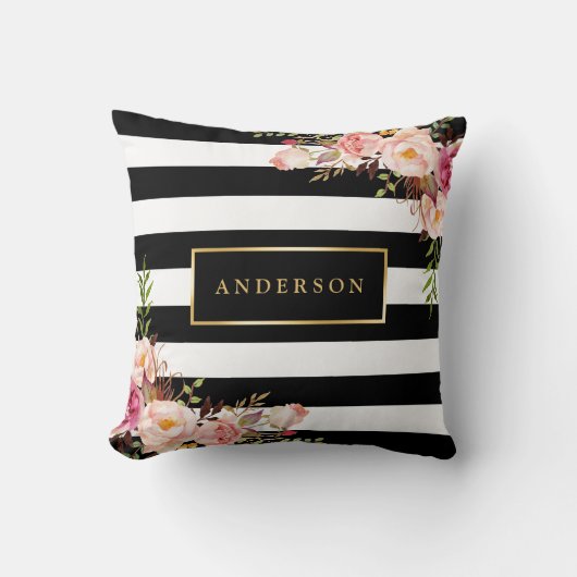 美しいフローララップ金ゴールドフレエレガントームストライプ クッション (正面)