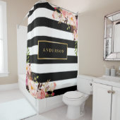 美しいフローララップ金ゴールドフレエレガントームストライプ シャワーカーテン (インサイチュ)