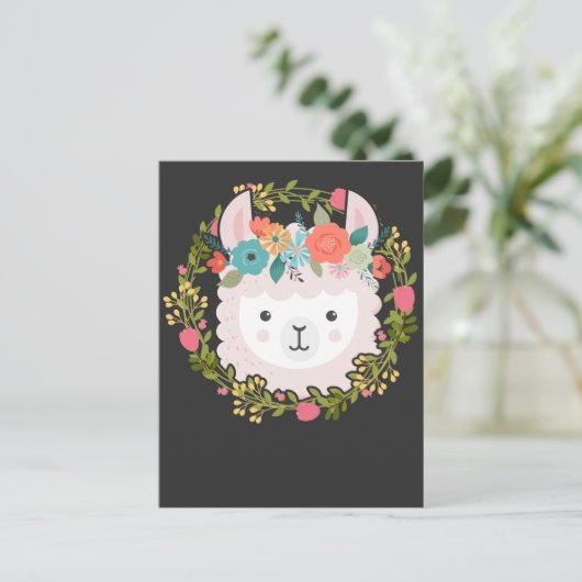 美しいフローララマアルパカフラワーアニマル ポストカード (スタンド正面)