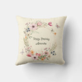 美しいフローラリースと蝶誕生日 クッション (裏面)