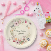 美しいフローラリースと蝶誕生日 ペーパープレート (パーティー)