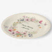 美しいフローラリースと蝶誕生日 ペーパープレート (アングル)