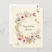 美しいフローラリースと蝶誕生日 ポストカード (正面/裏面)