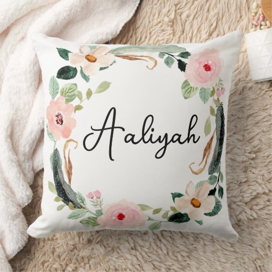 美しいフローラリース名モノグラム クッション (ブランケット)