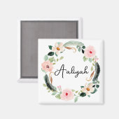 美しいフローラリース名モノグラム マグネット (正面/裏面)