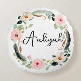美しいフローラリース名モノグラム ラウンドクッション
