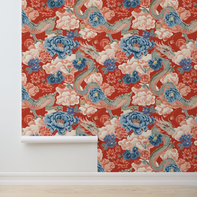 美しいフローラレッド日本のドラゴンエレガント 壁紙 (アプリケーション)