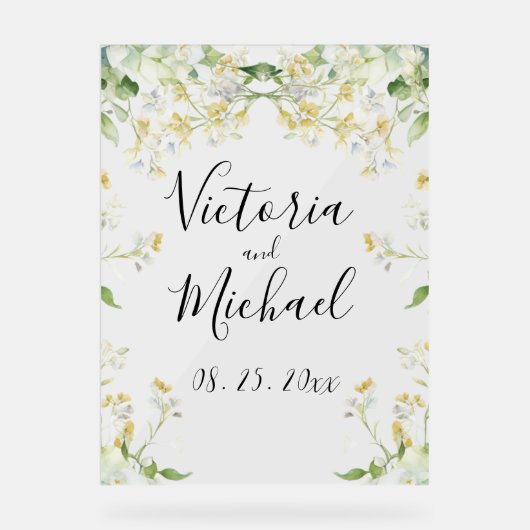 美しいフローラワイルドフラワーニュートラル結婚カラー アクリルサイン (正面)