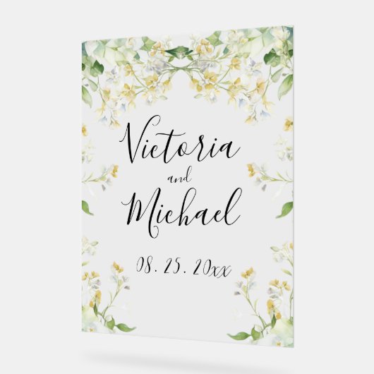 美しいフローラワイルドフラワーニュートラル結婚カラー アクリルサイン (傾斜)