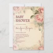 美しいフローラヴィンテージバラベビーシャワー 招待状 (正面)