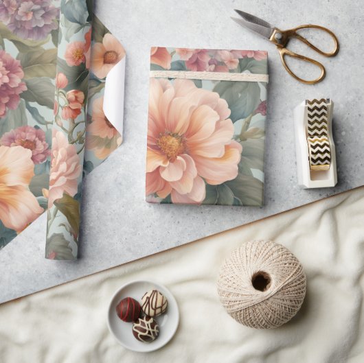 美しいフローラヴィンテージ花 ラッピングペーパー (クラフト)