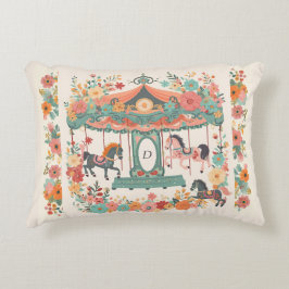 美しいフローラ回転木馬ホースカスタムモノグラム アクセントクッション