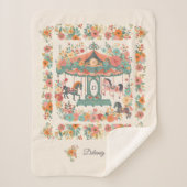 美しいフローラ回転木馬ホースカスタムモノグラム シェルパブランケット (正面)