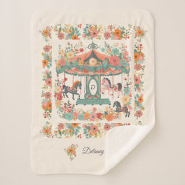 美しいフローラ回転木馬ホースカスタムモノグラム シェルパブランケット