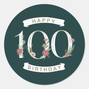 美しいフローラ数字100誕生日 ラウンドシール