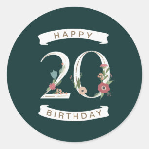 美しいフローラ数字20誕生日 ラウンドシール