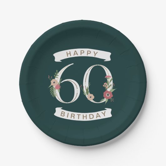 美しいフローラ数字60誕生日 ペーパープレート (正面)