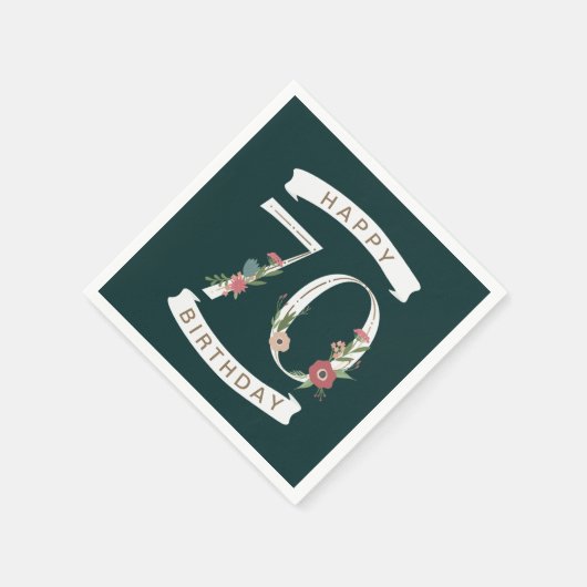 美しいフローラ数字70誕生日 スタンダードカクテルナプキン (角)