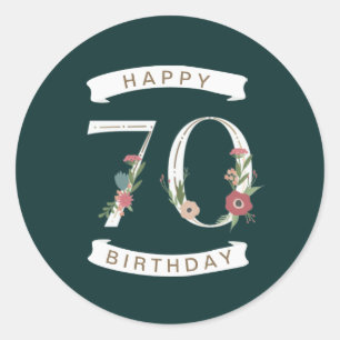 美しいフローラ数字70誕生日 ラウンドシール