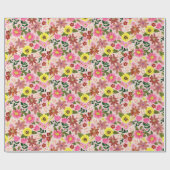 美しいフローラ春の花ピンク ラッピングペーパー (フラット)