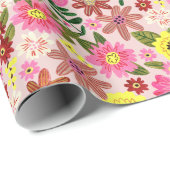 美しいフローラ春の花ピンク ラッピングペーパー (ロールコーナー)