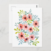 美しいフローラ水彩ピンク色の花 ポストカード (正面/裏面)