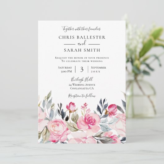 美しいフローラ水彩春の結婚式 招待状 (スタンド正面)