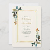 美しいフローラ水色アイボリーブライダルシャワー 招待状 (正面)