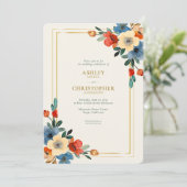 美しいフローラ水色アイボリーブライダルシャワー 招待状 (スタンド正面)
