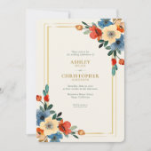 美しいフローラ水色アイボリーブライダルシャワー 招待状 (正面)