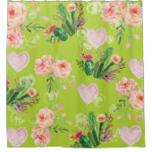 美しいフローラ水色サボテン シャワーカーテン (正面)