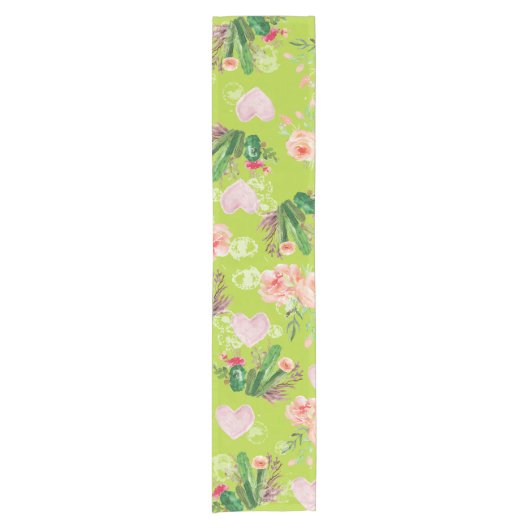 美しいフローラ水色サボテン ショートテーブルランナー (正面)