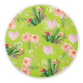 美しいフローラ水色サボテン セラミックノブ (正面)