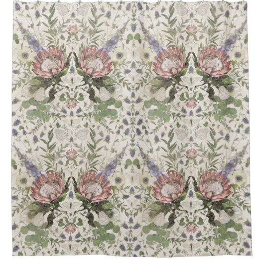 美しいフローラ水色 シャワーカーテン (正面)