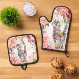 美しいフローラ猫 鍋つかみ&鍋敷きセット