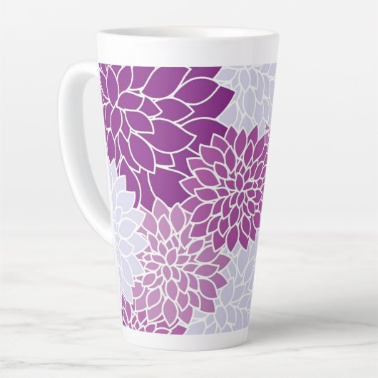 美しいフローラ紫と白のデザイン カフェラテマグ (左アングル)