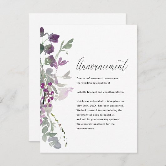 美しいフローラ結婚の取り消し告知 案内ポストカード (正面/裏面)