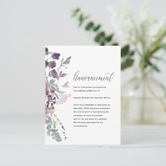 美しいフローラ結婚の取り消し告知 案内ポストカード (スタンド正面)