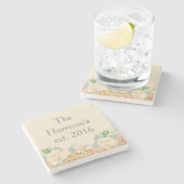 美しいフローラ結婚の名前 ストーンコースター (横)