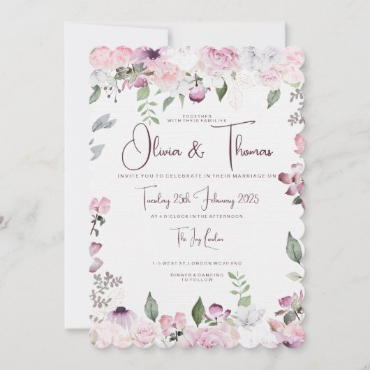 美しいフローラ結婚式招待状 招待状 (正面)