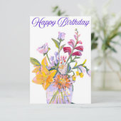 美しいフローラ花瓶誕生日カード (スタンド正面)