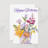美しいフローラ花瓶誕生日カード (正面/裏面)