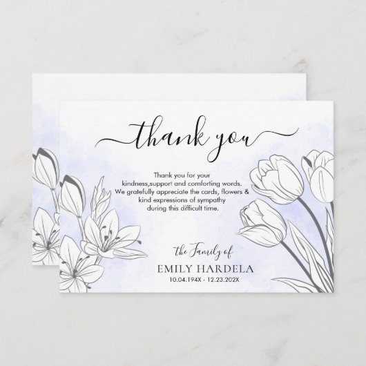 美しいフローラ葬感謝していカード サンキューカード (正面/裏面)