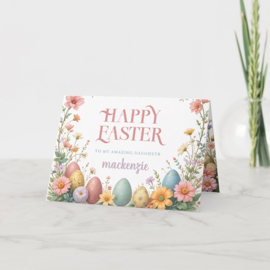 美しいフローラ装飾ハッピーイースター娘 カード (正面)