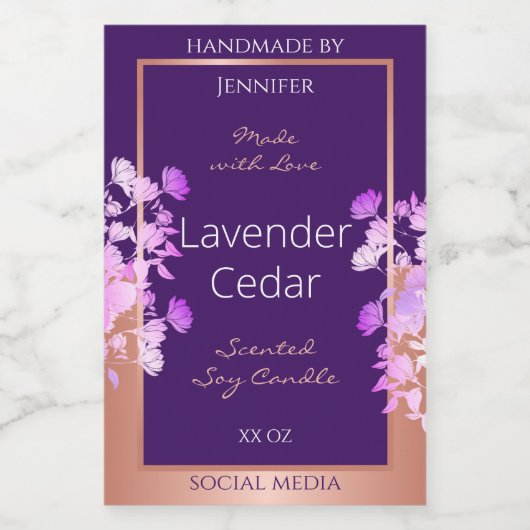 美しいフローラ製品ラベル紫とバラ金ゴールド フードラベル (シングルラベル)