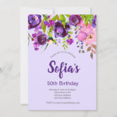 美しいフローラ誕生日パーティー 招待状 (正面)