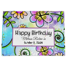 美しいフローラ誕生日 ラージペーパーバッグ