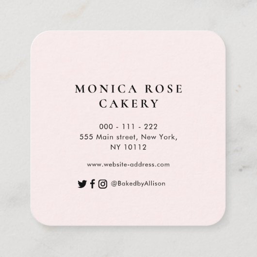 美しいフローラ金ゴールドと黒いカスタムケーキ屋 スクエア名刺 (裏面)