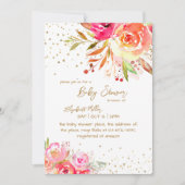 美しいフローラ金ゴールドグリッターベビーガール 招待状 (正面)