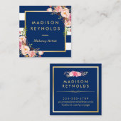 美しいフローラ金ゴールドフレームネイビーホワイトストライプズ スクエア名刺 (正面/裏面)